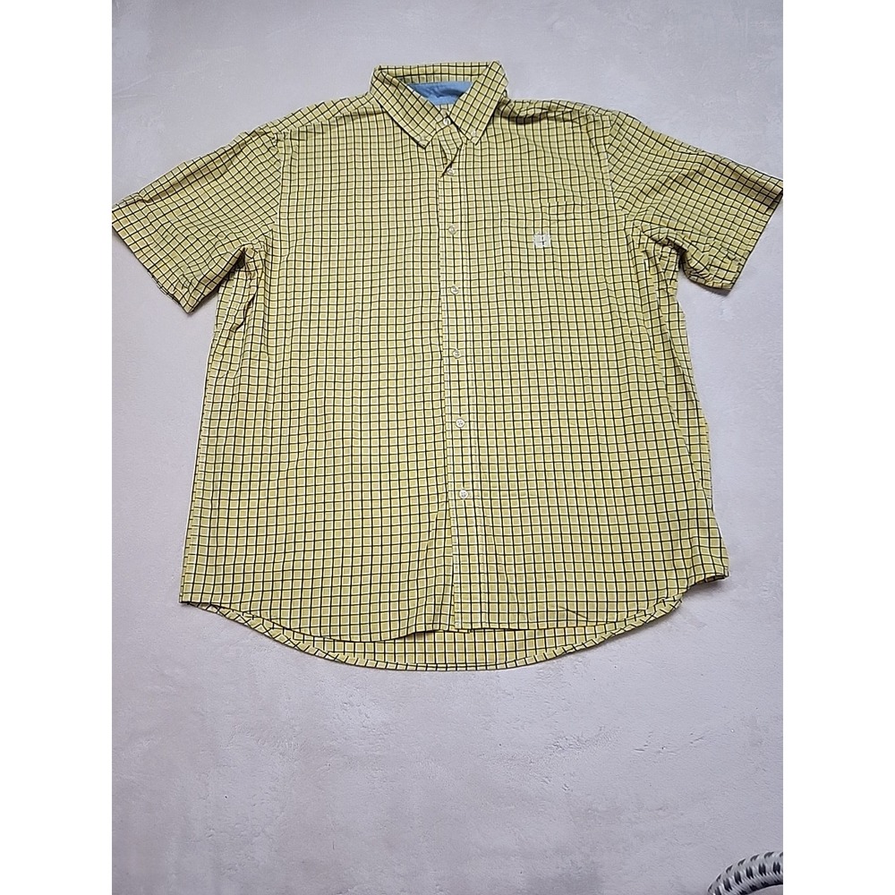 Chaps Men's XL‎ Checked Yellow Short Sleeve Collared Shirt Button Down